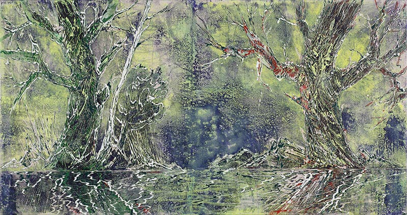 Bernd Zimmer | Flucht IV, 2015 | Holzschnitt | 190 x 360 cm | WVZ 740